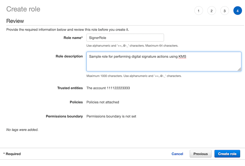 Figure 2: Enter a role name and description to finish creating the role