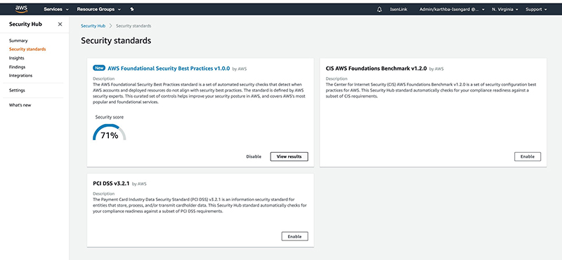 Figure 3: Security standards page in AWS Security Hub