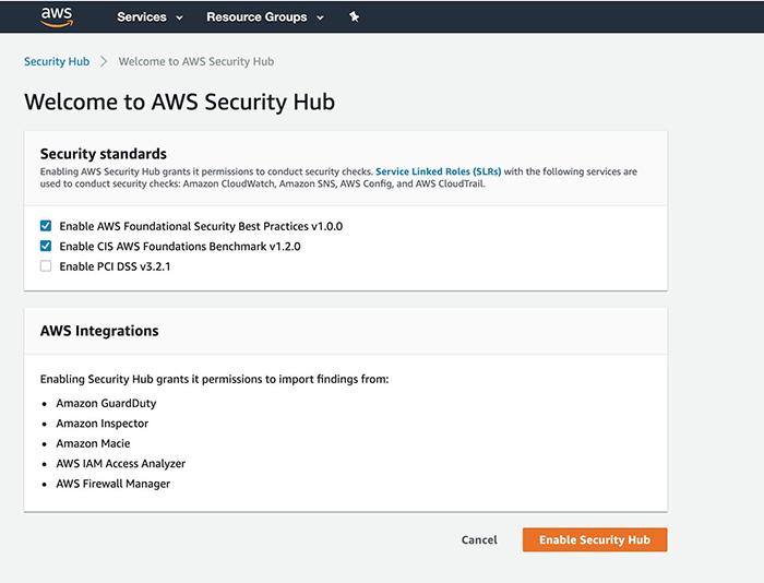 Figure 1: Welcome to AWS Security Hub page