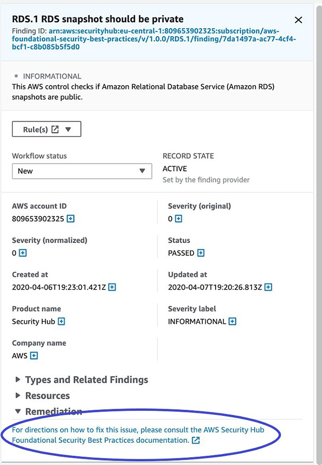 Figure 10: Finding remediation link in the console