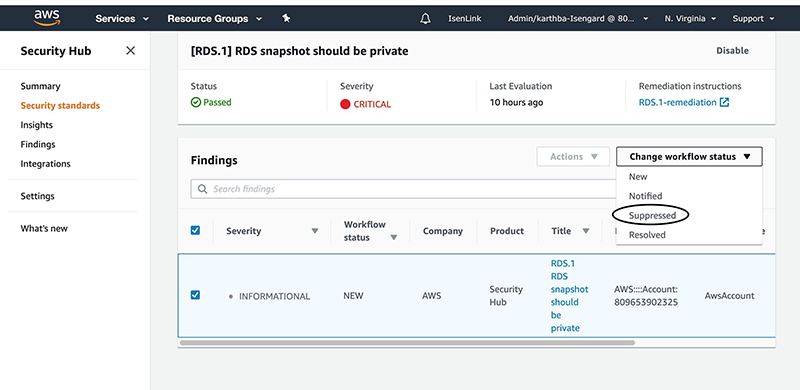 Figure 6: RDS.1 control showing change workflow status options