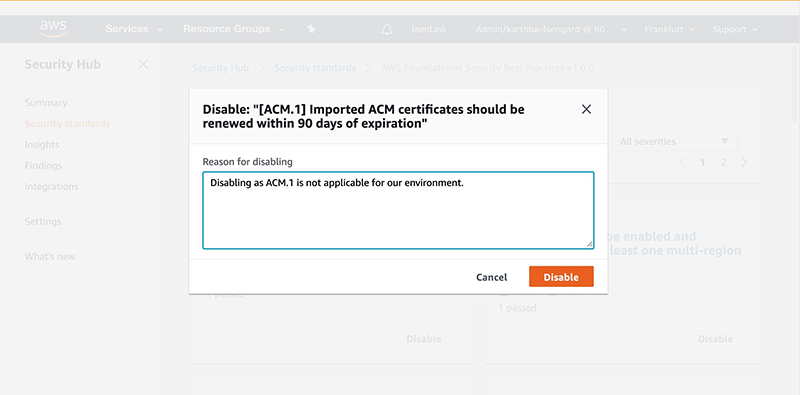 Figure 8: Reason for disabling a control page - Disabling control ACM.1example 