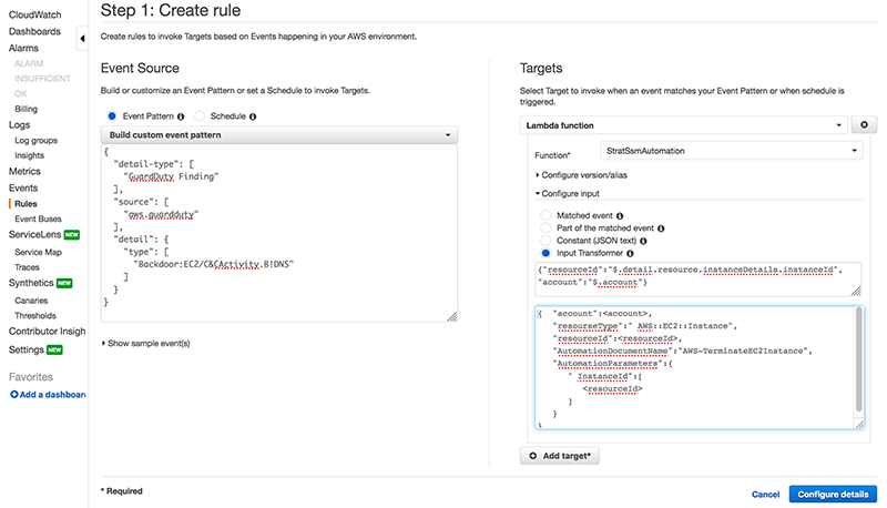 Figure 4: CloudWatch rule creation