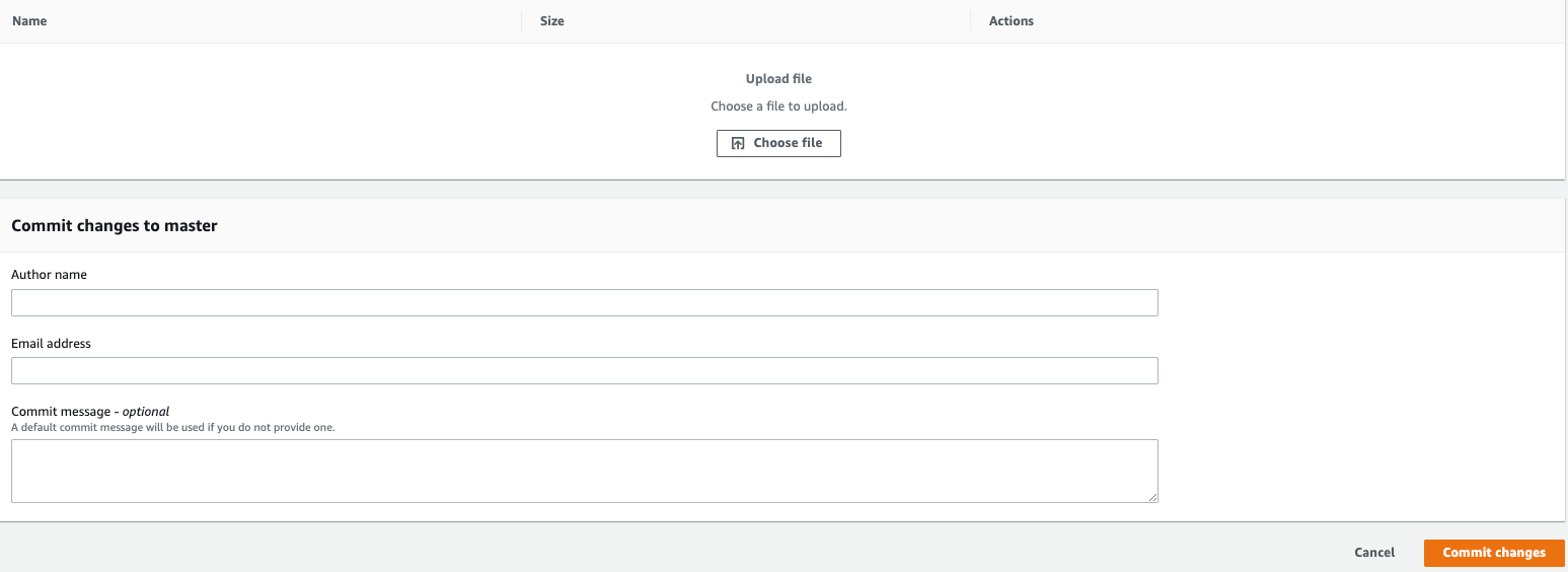 Figure 4: Uploading a file to CodeCommit