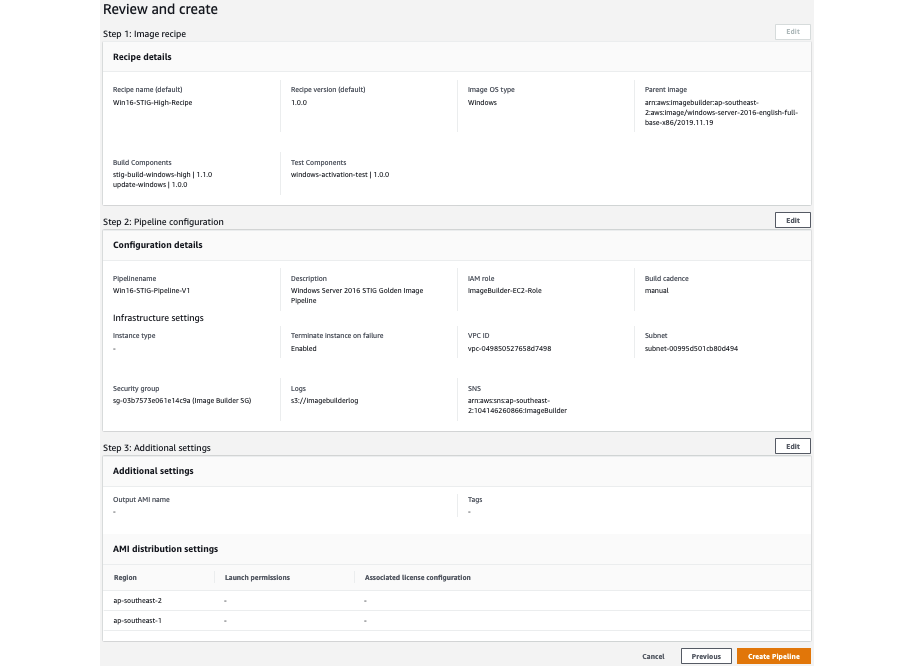 Figure 11: Review pipeline configuration