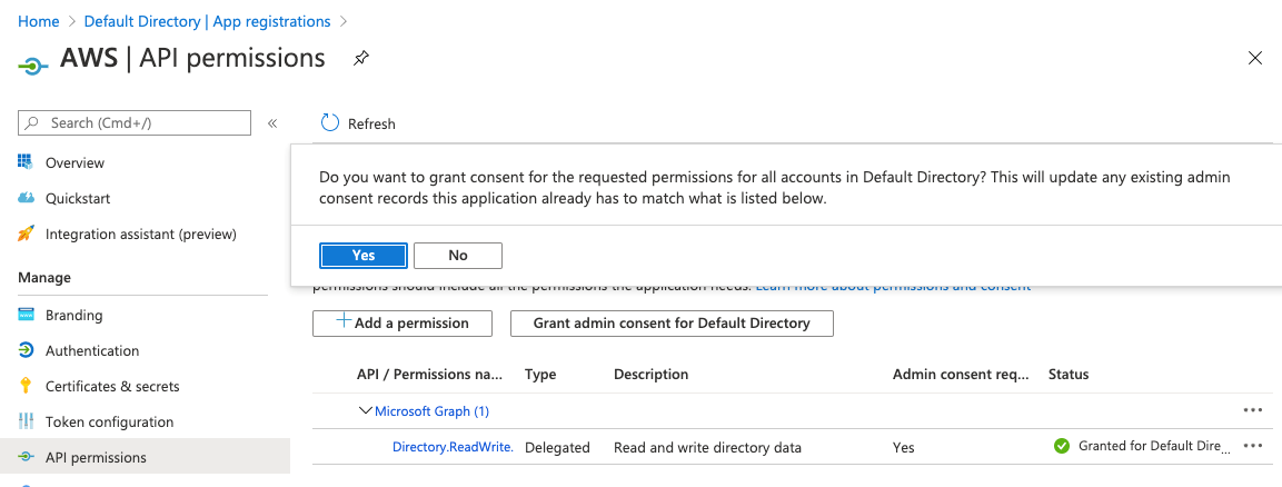 Figure 6: Grant permission for the account to have administrator permissions