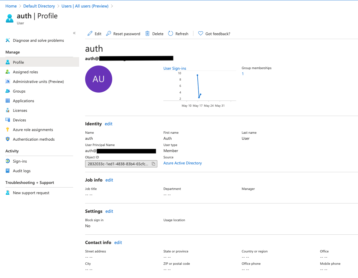 Figure 9: Create a user in Azure AD