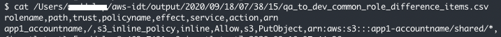 Figure 12: Content of file qa_to_dev_common_role_difference_items.csv showing the one deviation that was introduced 