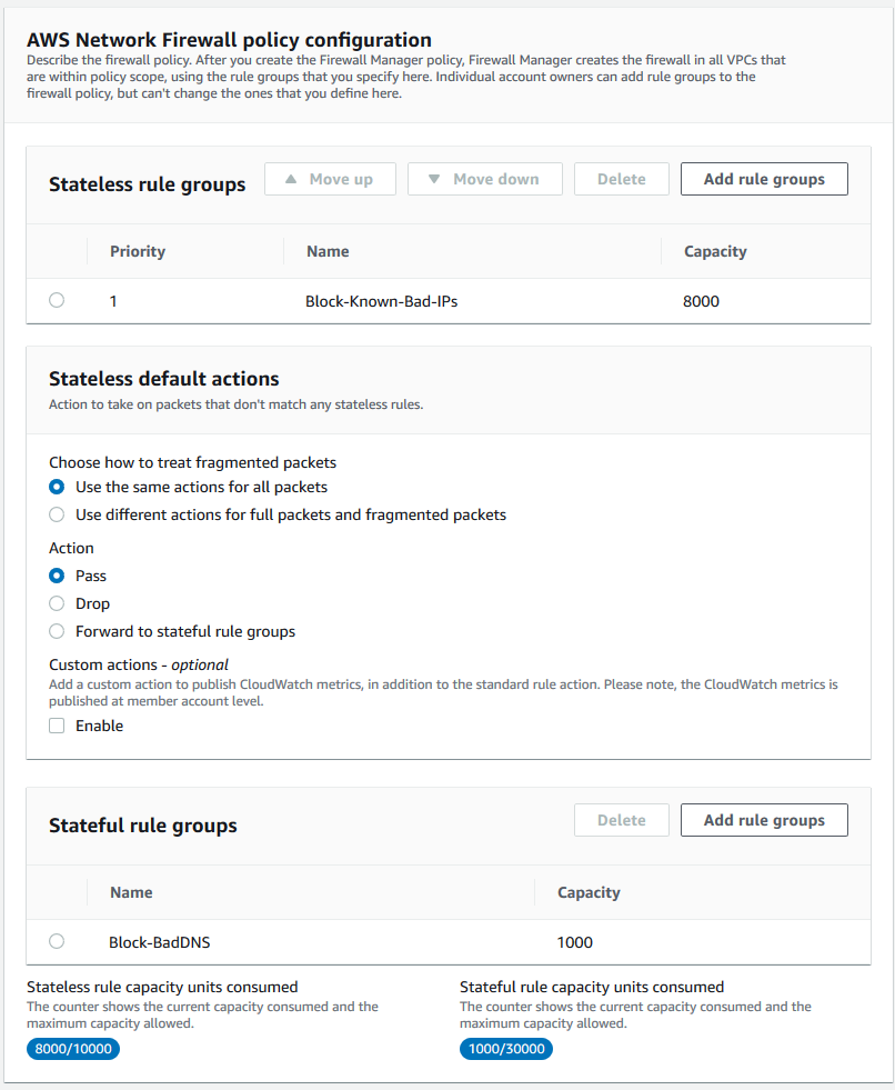 Figure 2: Defining rule groups for Network Firewall security policy 