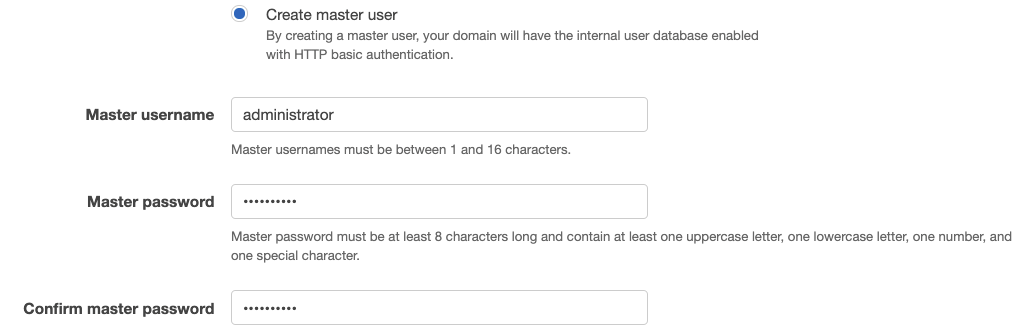 Figure 4: Setting up the master username and password