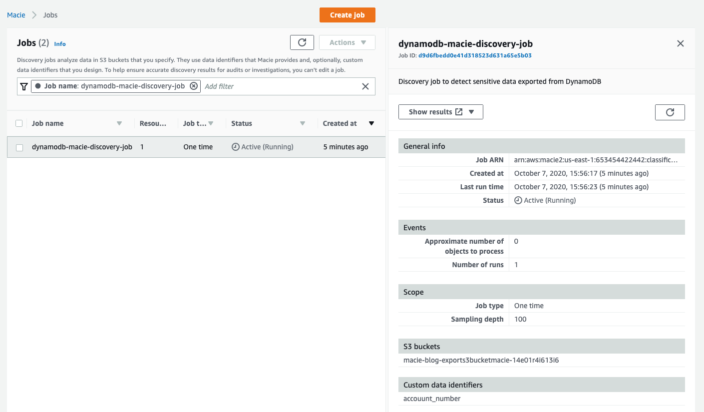 Figure 35: A Macie discovery job run that is in progress