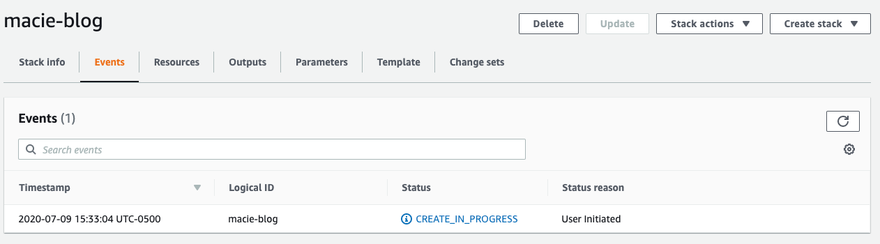 Figure 5: CloudFormation stack creation in progress