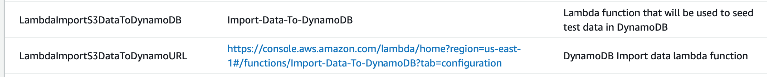 Figure 9: CloudFormation output information for the People DynamoDB table