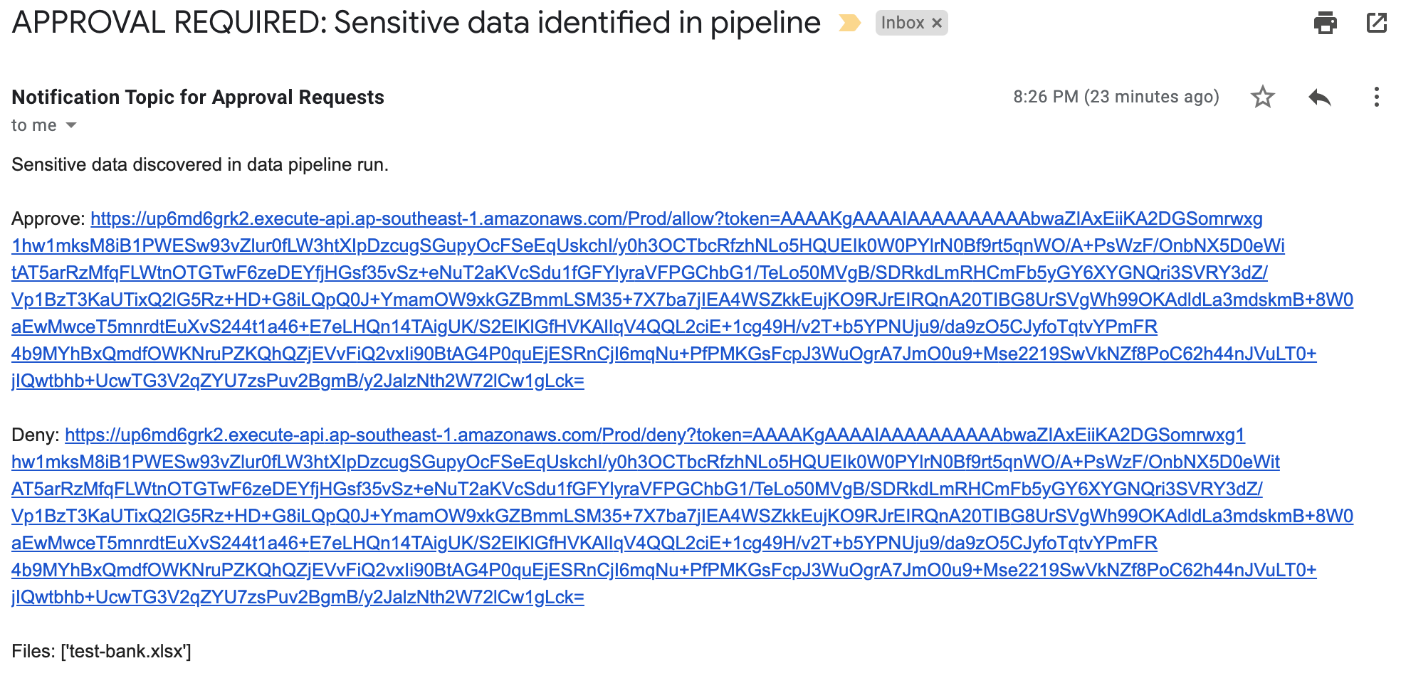 Figure 6: Sensitive data identified email