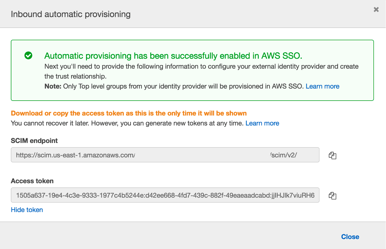 Figure 2: Copy the SCIM endpoint and access token