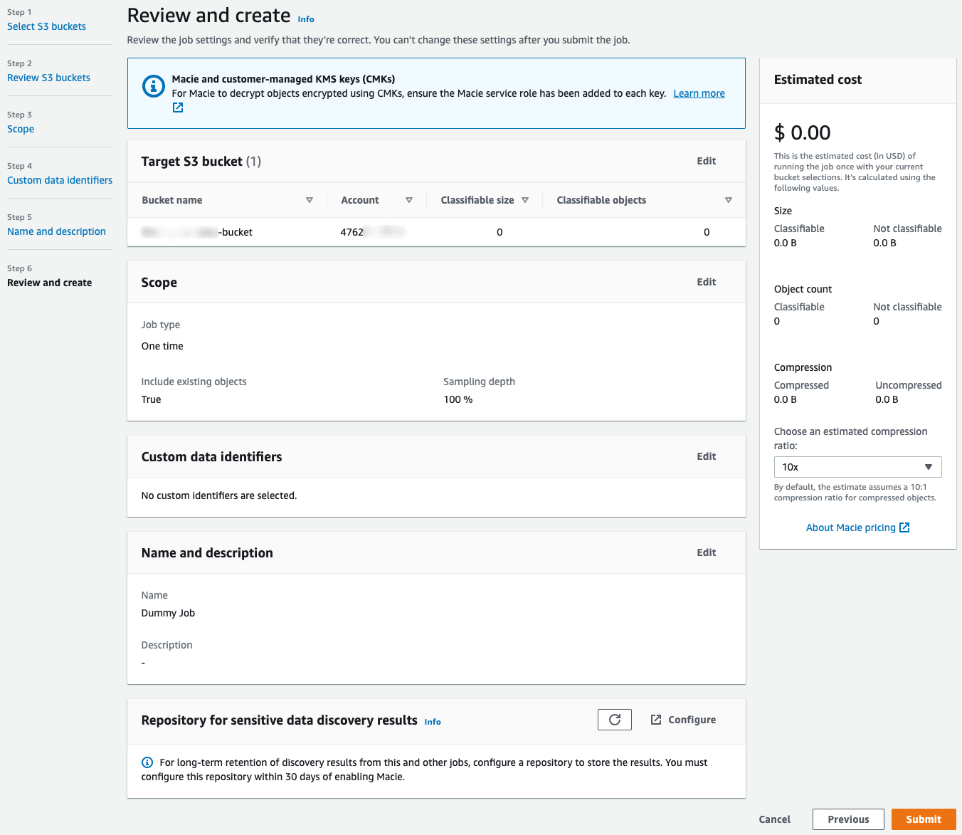 Figure 9: Configure the Macie sensitive data discovery job