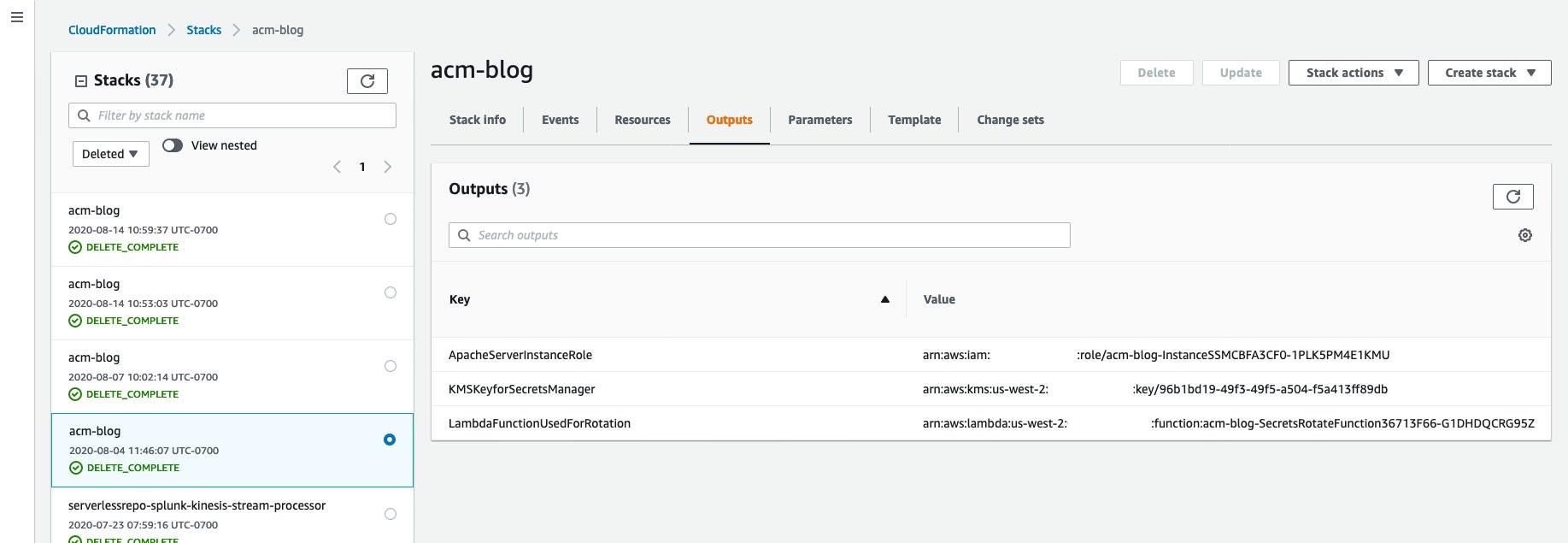 Figure 5: CloudFormation outputs