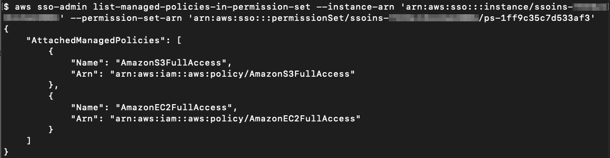 Figure 19: View the managed policies attached to the permission set