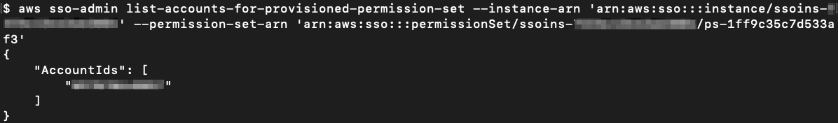 Figure 21: View AWS accounts to which the permission set is provisioned