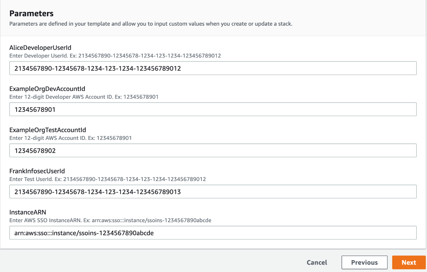 Figure 22: User inputs to launch the CloudFormation template