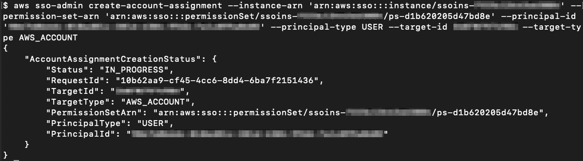 Figure 15: Assigning the PowerUserAccess permission set to Frank on the ExampleOrgTest account