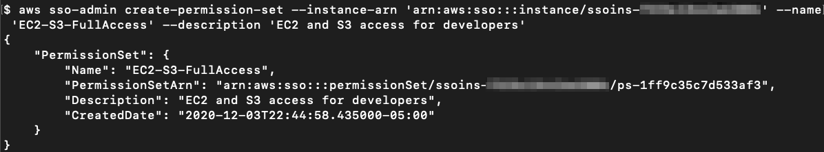 Figure 4: Creating the permission set EC2-S3-FullAccess