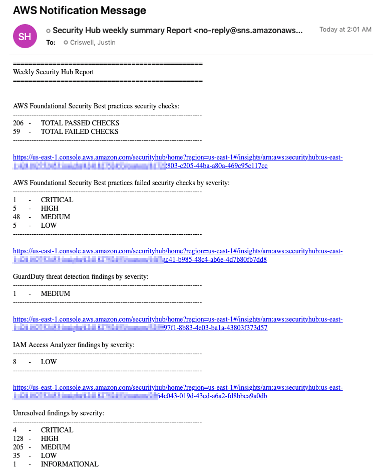 Figure 1: Example email with a summary of security findings for an account