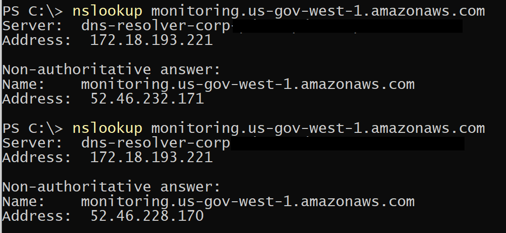 Figure 1: Use NSLookup to find the IP addresses used by this FIPS endpoint