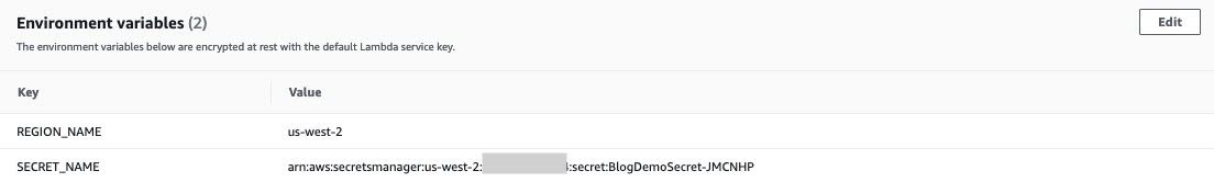Figure 15: Environment variables for the Lambda function