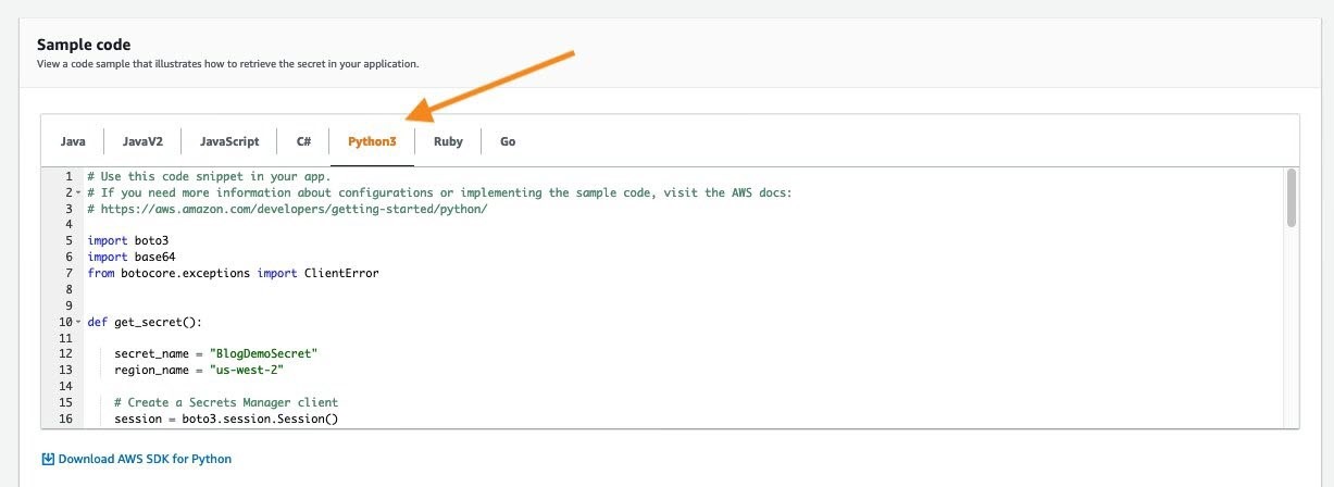 Figure 16: Python 3 sample code for the replicated secret