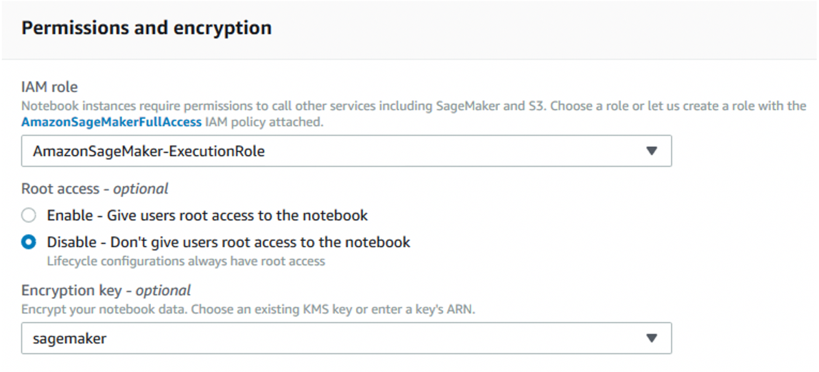 Figure 7: Specify an execution role with encrypt/decrypt permissions, and enable encryption for attached data volumes