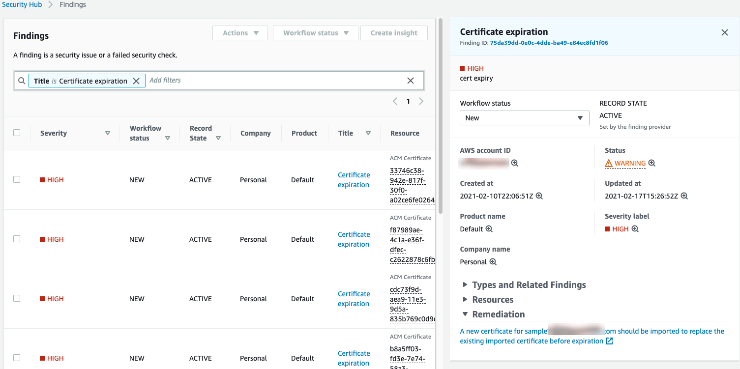 Figure 6: An example of Security Hub findings