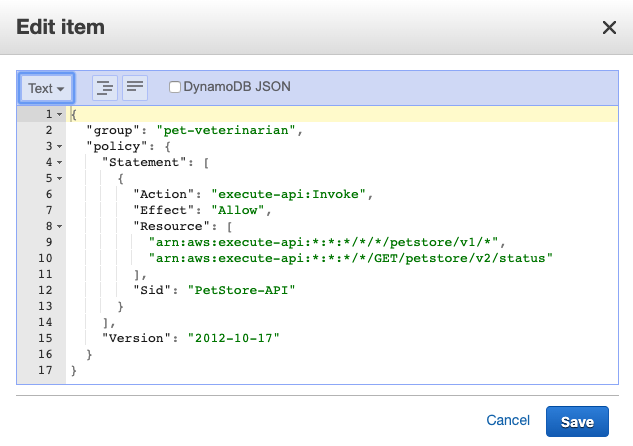 Figure 3: DynamoDB item