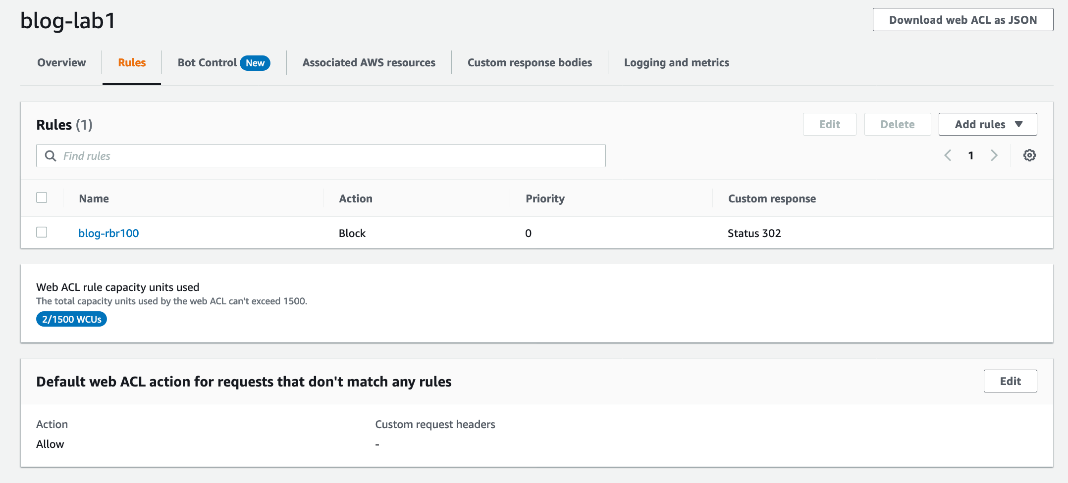 Figure 2: Custom Response - Web ACL configuration