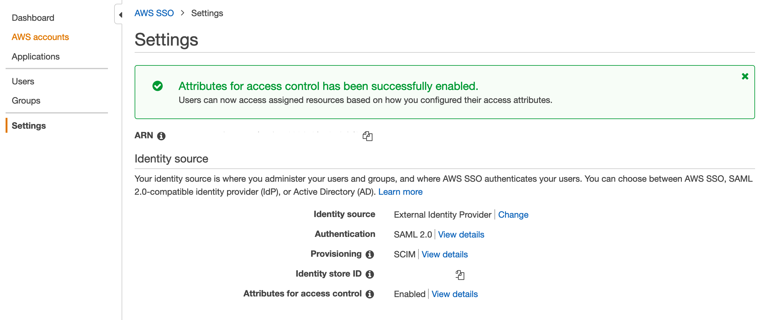 Figure 1: Turn on ABAC in AWS IAM Identity Center