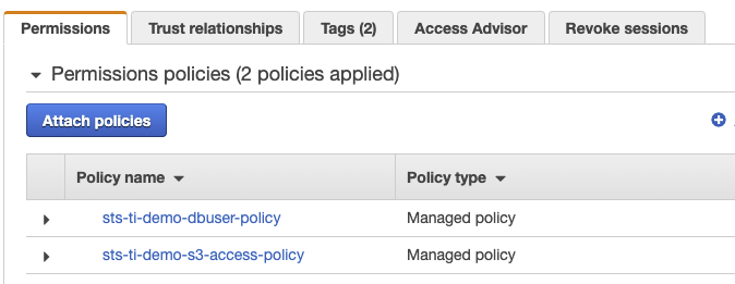 Figure 4: The assumeRole-tenant1 Permissions tab