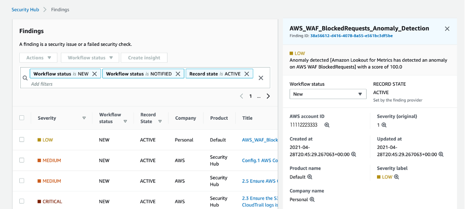 Figure 11: AWS Security Hub findings