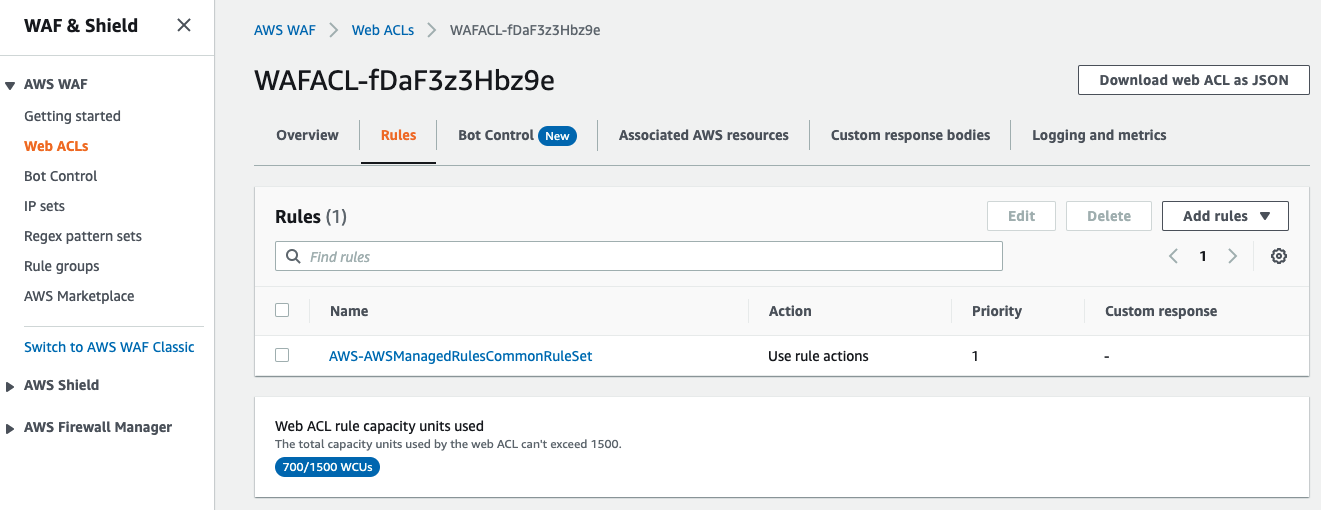 Figure 4: Adding AWSManagedRulesCommonRuleSet to the AWS WAF web ACL