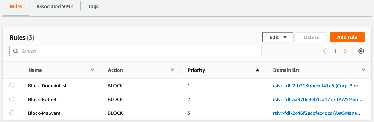 Figure 3: DNS Firewall rules