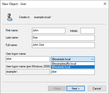 Figure 4: UPN selection on object creation