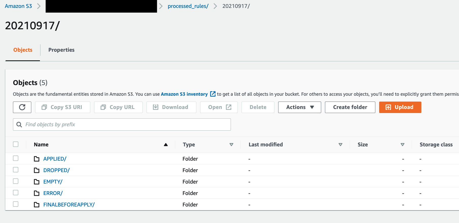 Figure 5: Amazon S3 folder structure for storing final applied and discarded rulesets