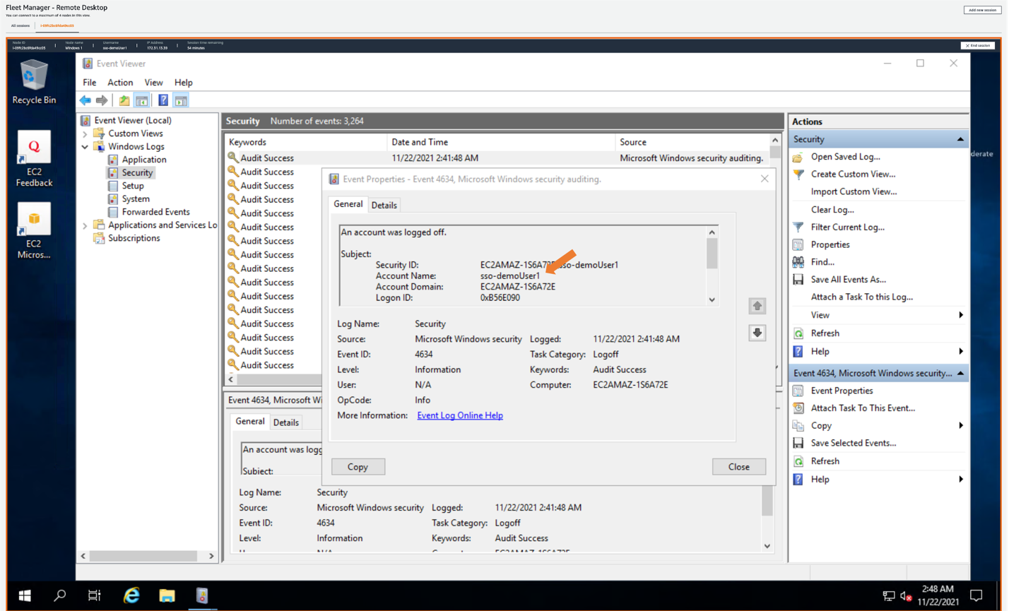 Figure 11: Showing AWS IAM Identity Center username in Amazon EC2 Windows instance event log 