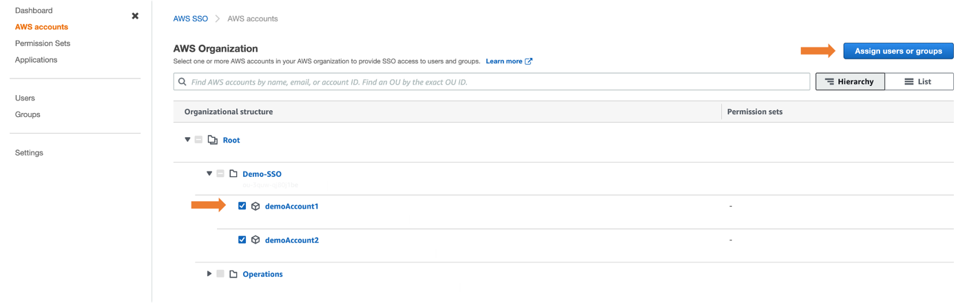 Figure 3: Selecting AWS Account to assign users or groups