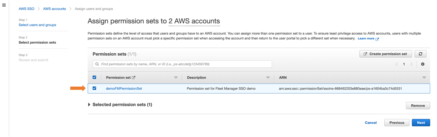 Figure 5: Selecting permission set to AWS accounts