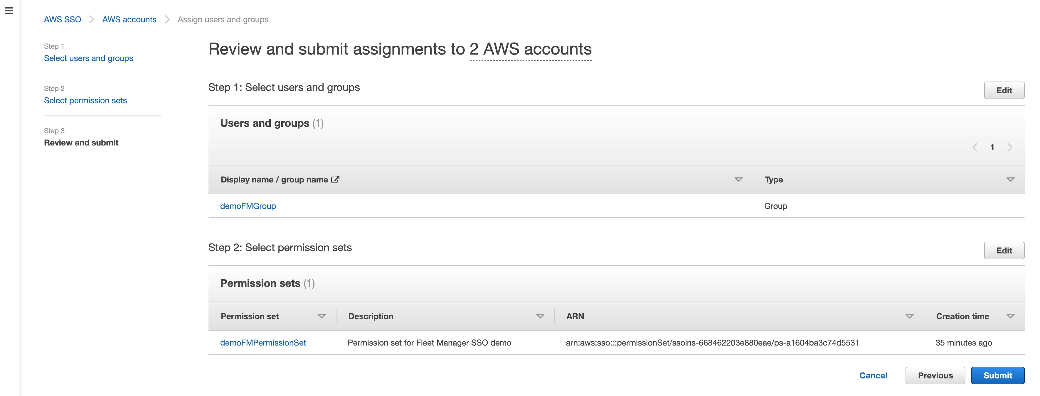 Figure 6: Reviewing submit assignments to AWS accounts