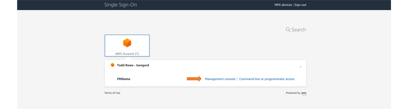 Figure 7: Navigating to the Management console from the user portal