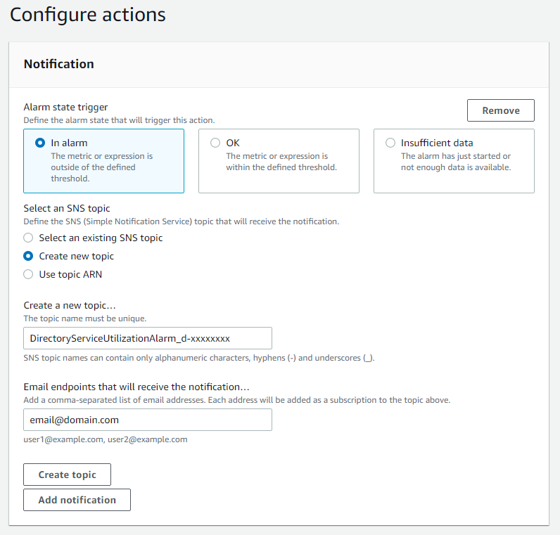 Figure 6. Create SNS topic and email notification