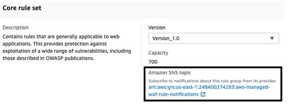 Figure 2: Console screenshot highlighting the SNS topic ARN