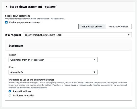 Figure 7: Scope down statement configuration console screenshot