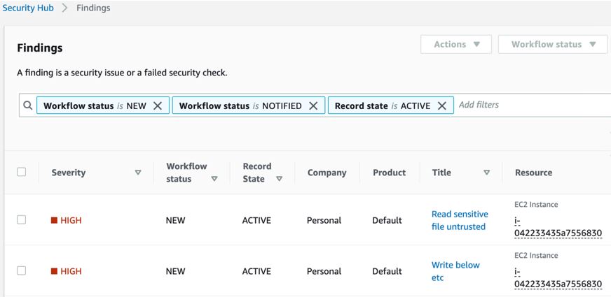 Figure 4: Findings in Security Hub